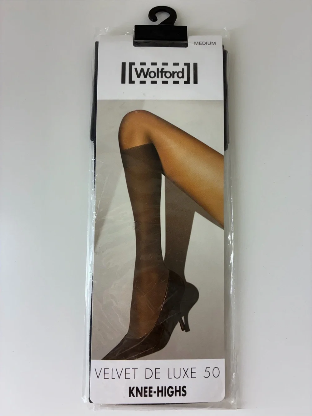 New Wolford Velvet De Luxe 50 Knee-Highs — Black, size medium